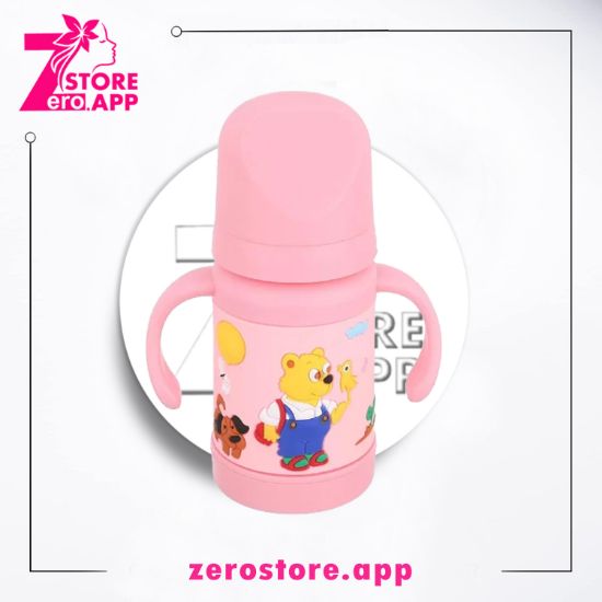 صورة  فيش ببرونة زجاج بايركس مع غطاء حافظ للحرارة ومقبض ومنظم سائل  180 مل - بينك