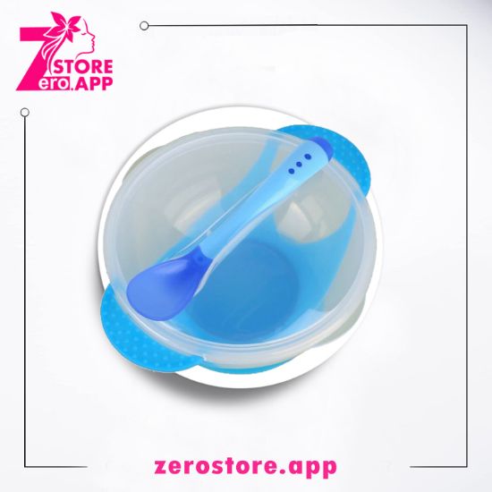 صورة لاكي  طبق أطفال مع ملعقة - ازرق