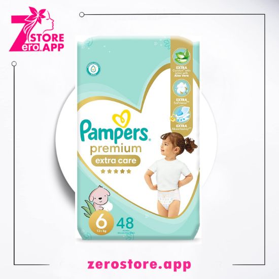 صورة بامبرز حفاضات اكسترا كير بريميوم باللوشن والالوفيرا،مقاس 6، 48 حفاضة 