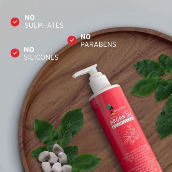 صورة بلسم بزيت الارجان من رو افريكان مرطب ومغذي للشعر الجاف والتالف خالي الكبريت والبارابين والالوان الصناعية ومضاد للتشعث يعزز نمو لشعر صحي ولامع 300 مل