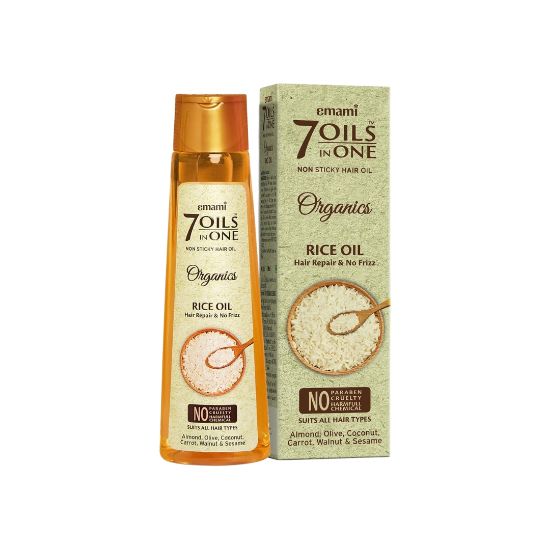 صورة امامي زيت الارز العضوي 7 زيوت في واحد لاصلاح الشعر بدون تجعد | مغذي ومرطب | خفيف للغاية وغير لاصق | عضوي معتمد | خالٍ من البارابين والكبريتات والمواد الكيميائية الضارة | ناعم ولامع