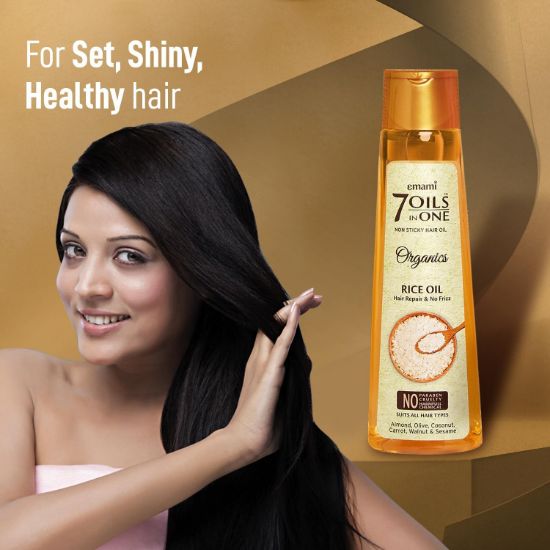 صورة امامي زيت الارز العضوي 7 زيوت في واحد لاصلاح الشعر بدون تجعد | مغذي ومرطب | خفيف للغاية وغير لاصق | عضوي معتمد | خالٍ من البارابين والكبريتات والمواد الكيميائية الضارة | ناعم ولامع